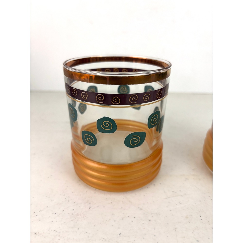 Vintage Gold Teal Burgundy Spiral Rocks Glasses Whiskey Tumblers Pair - Picture 2 of 11